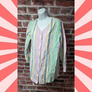 Vintage Roaman’s Women’s Striped Cotton Tunic‎ Top 16W Pastel Button Front India
